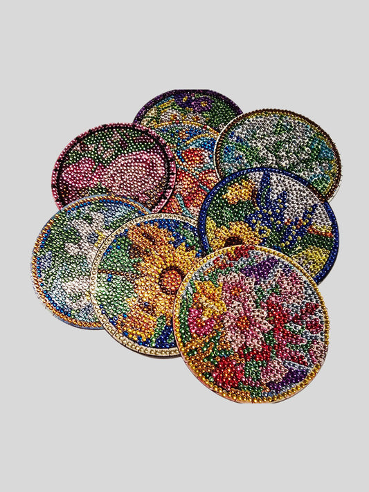 Untersetzer-Set hell mit Blumenmotiven