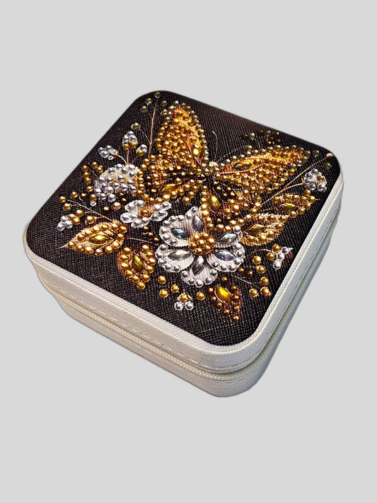 Schmuckkästchen mit Reißverschluss Creme Schmetterling goldfarben
