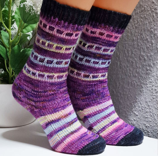 Handgestrickte Socken Lila Pastell Gr. 38/39