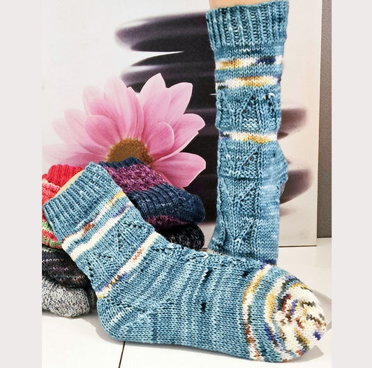 Handgestrickte Socken Blaues Meer 6-fach Gr. 38/39