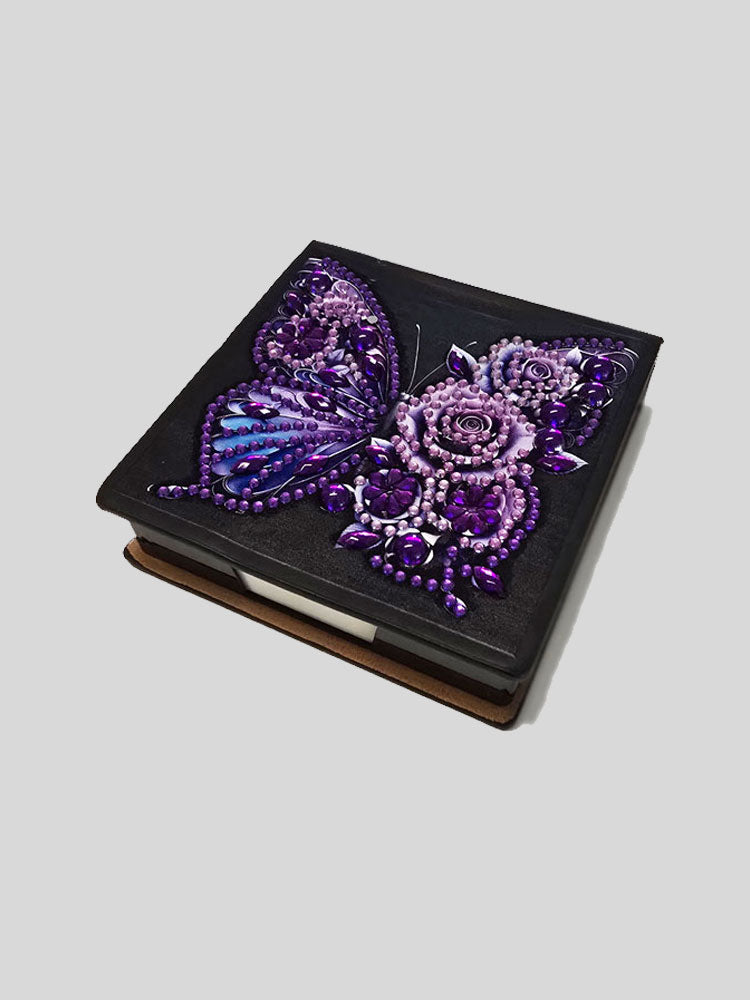 Notizzettelbox Schwarz mit Schmetterling Lila