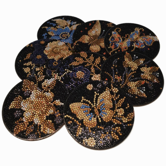 Untersetzer-Set schwarz mit Blumenmotiven