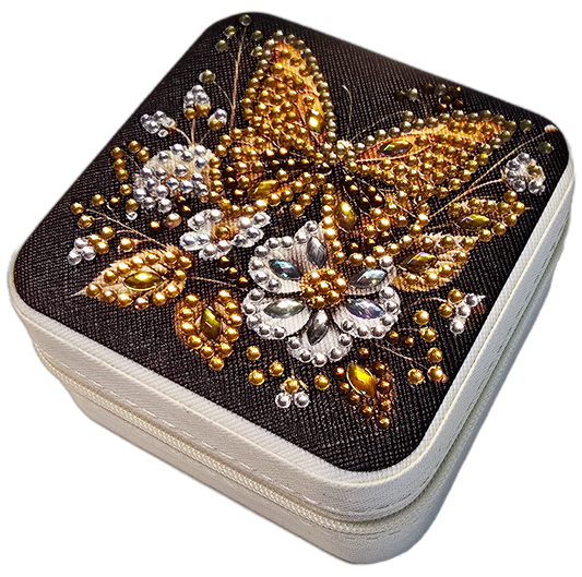 Schmuckkästchen mit Reißverschluss Creme Schmetterling goldfarben