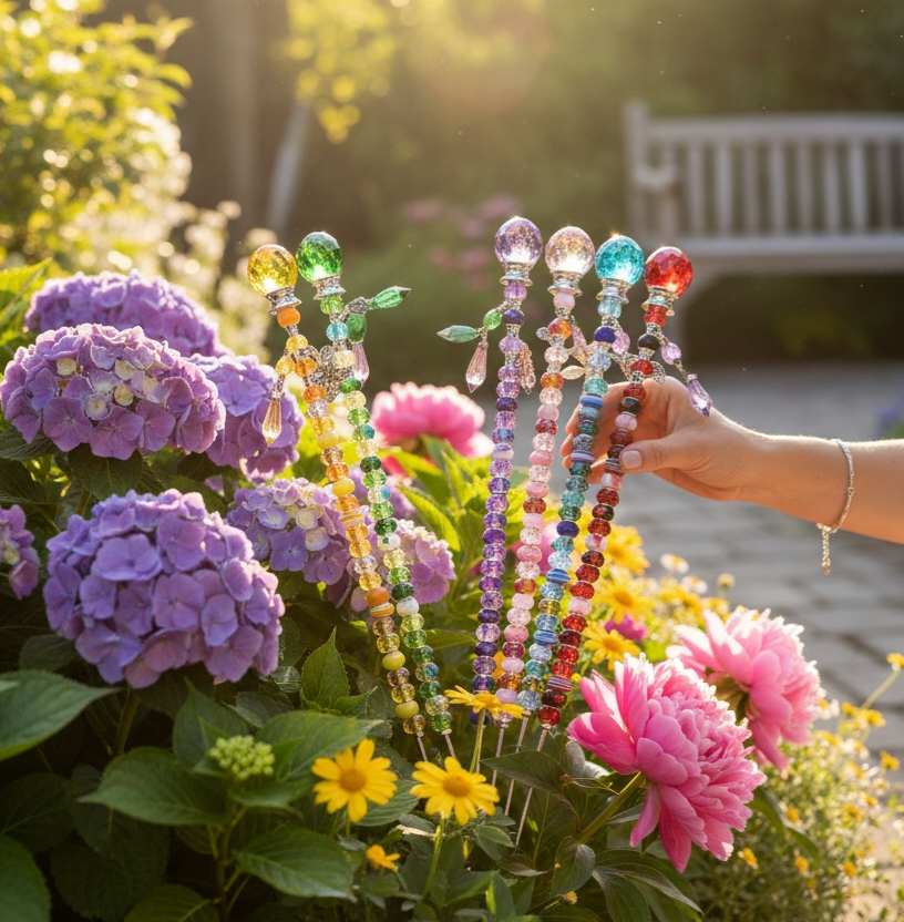 Gartenstab Blumenwächter - Farbenspiel - Luna's Kreativwerkstatt