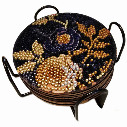 Untersetzer-Set schwarz mit Blumenmotiven