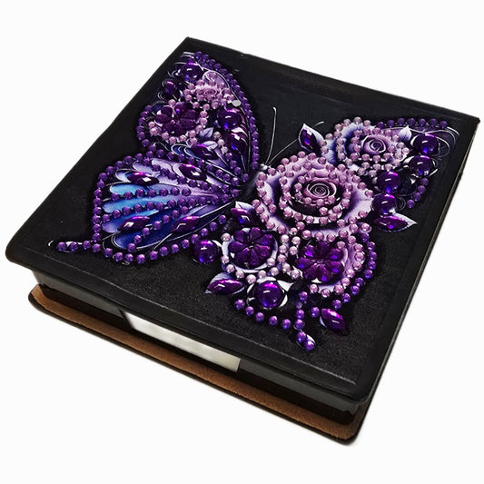 Notizzettelbox Schwarz mit Schmetterling Lila