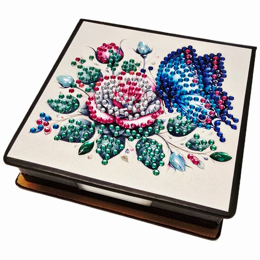 Notizzettelbox mit Rose und Schmetterling